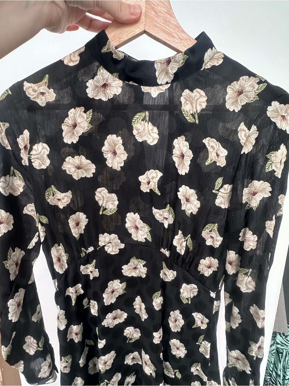 Zara Black Floral Long Sleeve Midi Dress - Picture 3 of 4